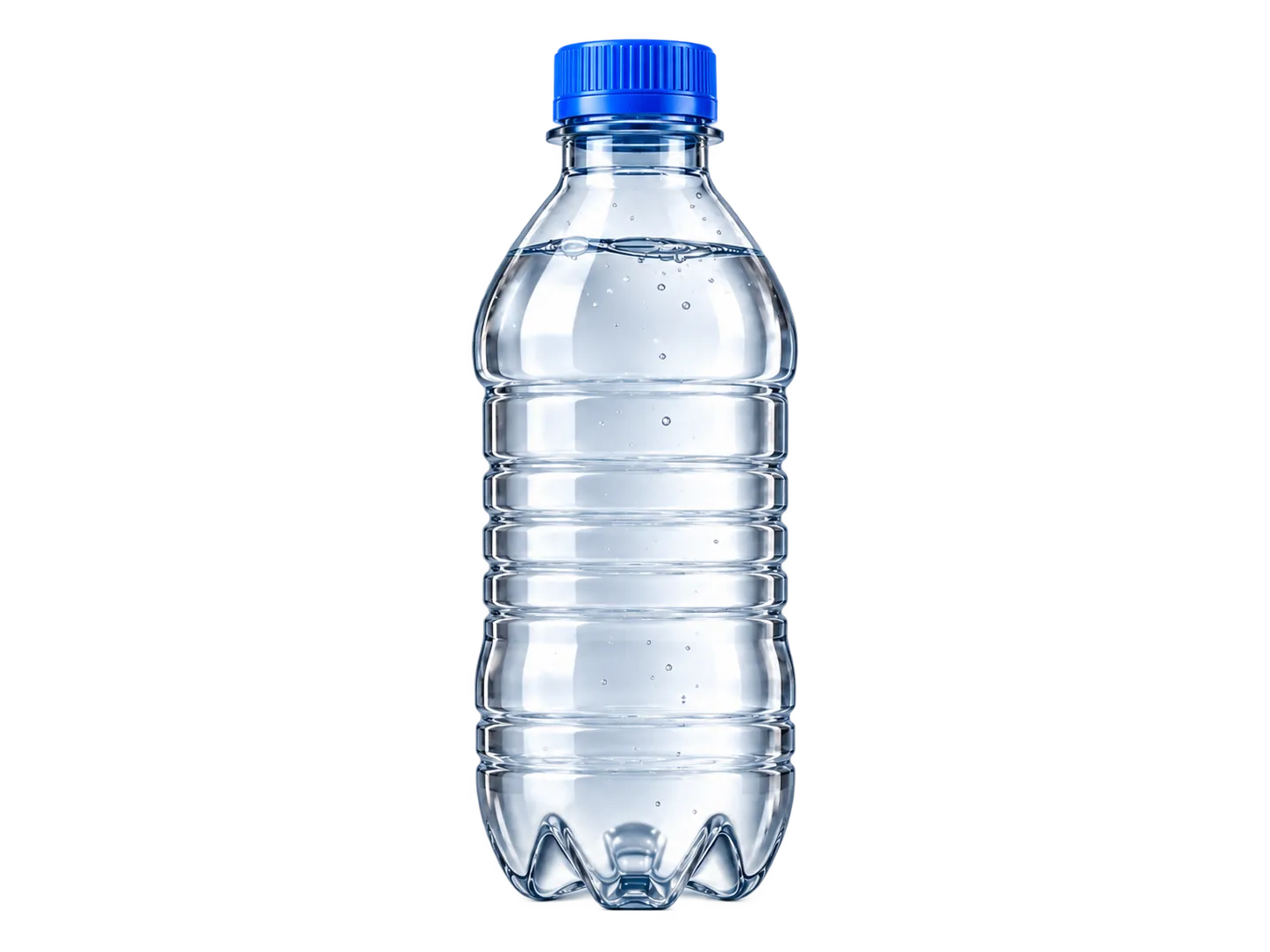 Прозрачная ПЭТ-бутылка с водой и синей крышкой